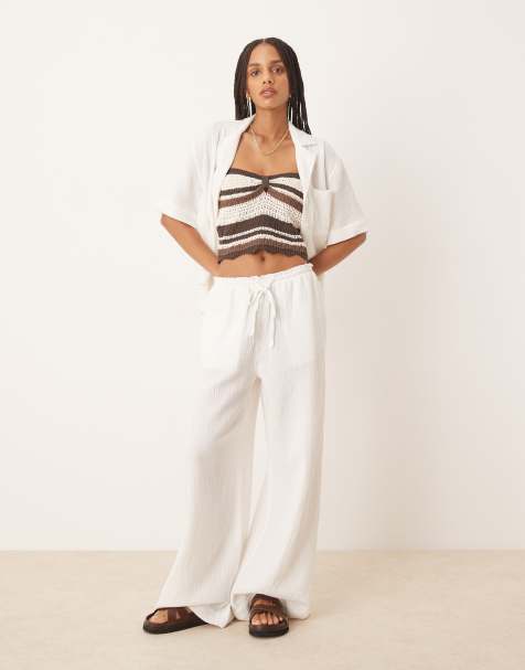 Pantalones blancos holgados con cordón ajustable de gasa de Gina Tricot (parte de un conjunto) - view 1