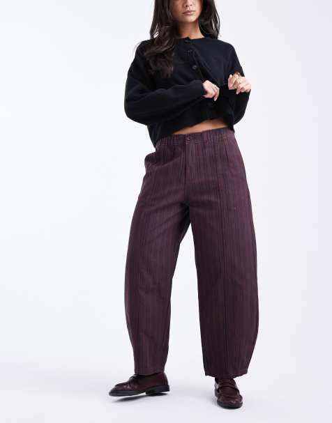 Pantalones burdeos a rayas azul marino de corte barrel sin cierres con acabado lavado de ASOS DESIGN - view 1