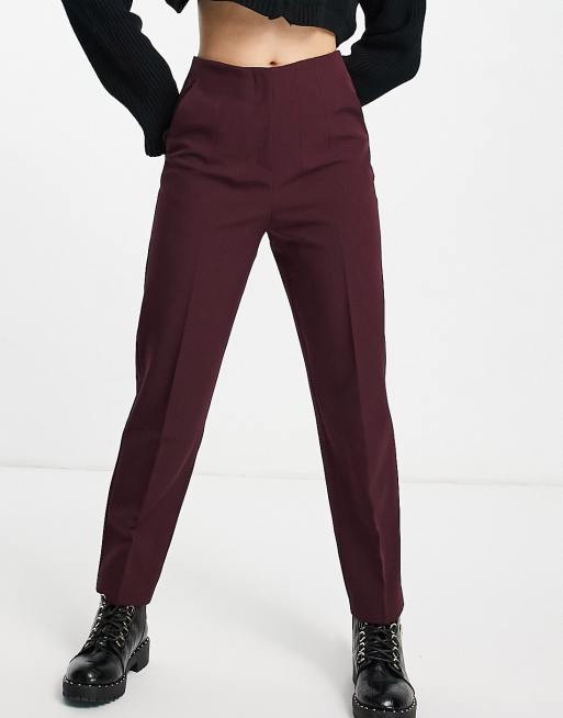 Pantalones burdeos de corte cigarette de talle alto de Miss Selfridge