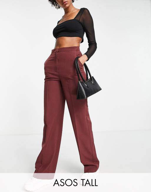 Pantalones burdeos de corte recto Ultimate de ASOS DESIGN Tall