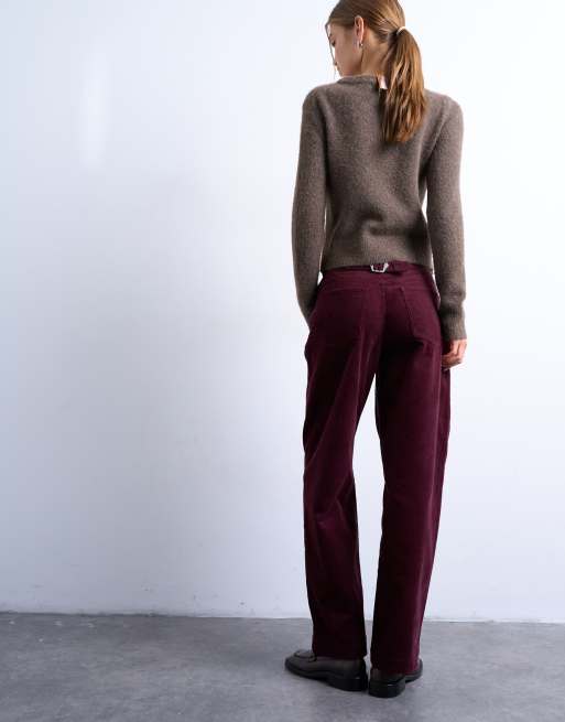 Pantalones burdeos sueltos de tiro caído de pana de Topshop, 2 de 5