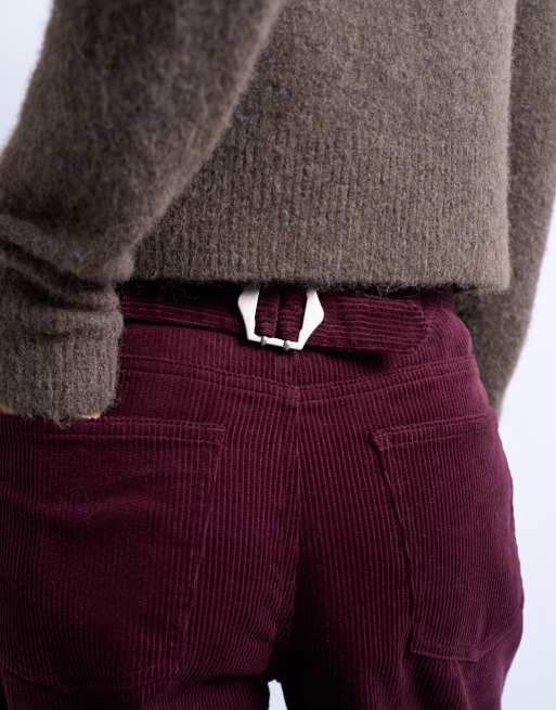 Pantalones burdeos sueltos de tiro caído de pana de Topshop, 3 de 5