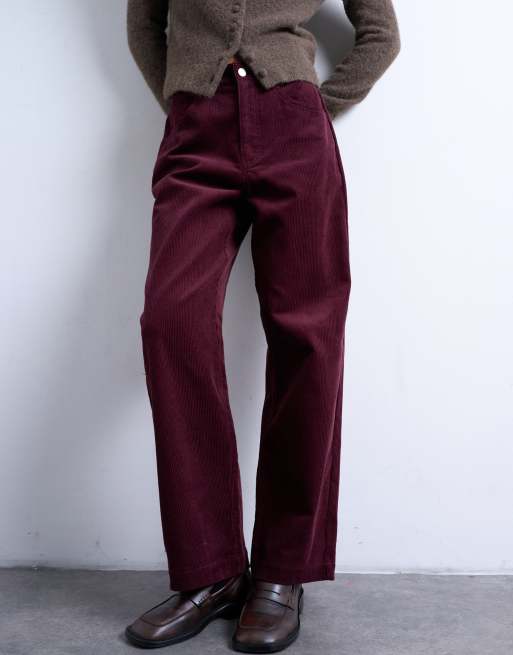 Pantalones burdeos sueltos de tiro caído de pana de Topshop, 4 de 5