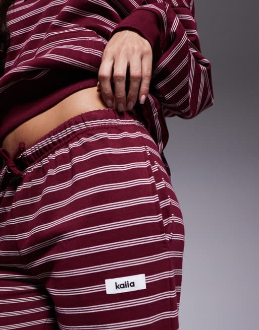 Pantalones burdeos y crema a rayas con lazada en la cintura de mezcla de algodón de Kaiia (parte de un conjunto)  , 2 de 5