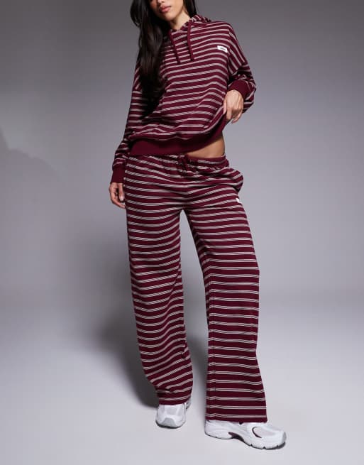Pantalones burdeos y crema a rayas con lazada en la cintura de mezcla de algodón de Kaiia (parte de un conjunto)  , 3 de 5