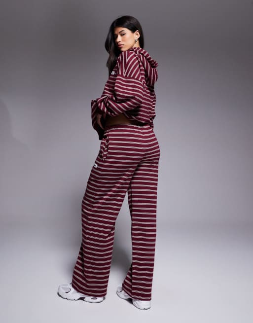 Pantalones burdeos y crema a rayas con lazada en la cintura de mezcla de algodón de Kaiia (parte de un conjunto)  , 5 de 5