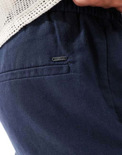Pantalones capri azul marino de mezcla de lino de ONLY & SONS, 3 de 5