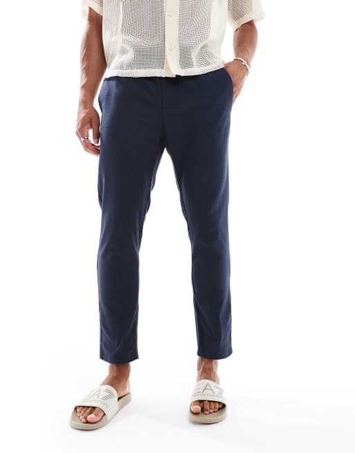 Pantalones capri azul marino de mezcla de lino de ONLY & SONS, 4 de 5