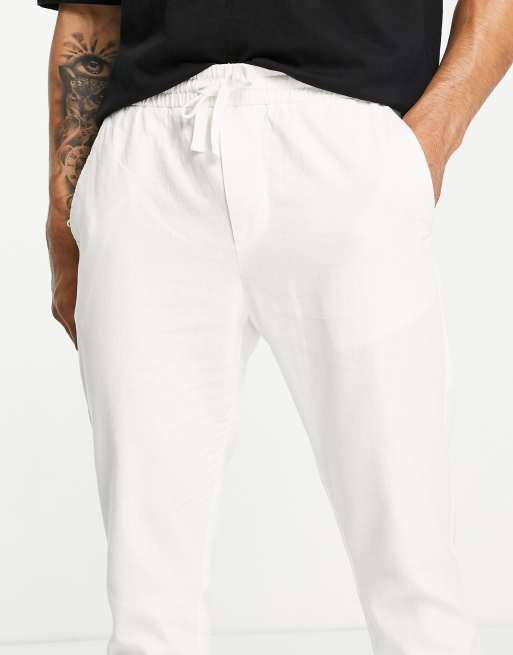 Pantalones capri blancos de corte tapered de mezcla de lino de Only & Sons, 3 de 4