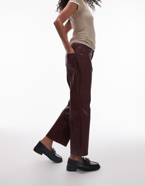 Pantalones capri burdeos de pernera recta de cuero sintético de Topshop - view 1