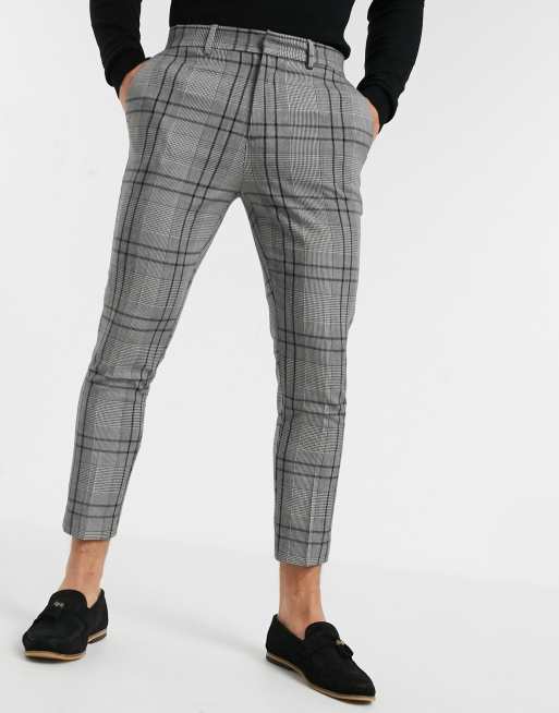 Vagabundo liberal Bolos Pantalones capri de vestir con diseño a cuadros grises y corte pitillo de  New Look | ASOS