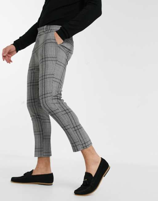 Pantalones capri de vestir con diseño a cuadros grises y corte pitillo de  New Look