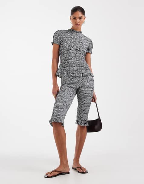 Pantalones capri fruncidos a cuadros vichy de ASOS DESIGN - view 1