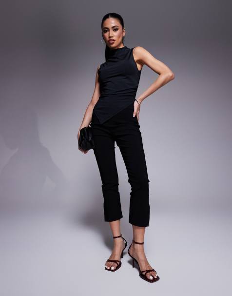 Pantalones capri negros con abertura lateral de bengalina exclusivos de In The Style x Natalya Wright - view 1