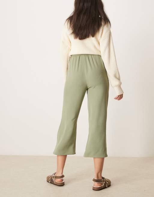 Pantalones capri verde oliva de pernera recta con lazada en la cintura de VILA, 4 de 5
