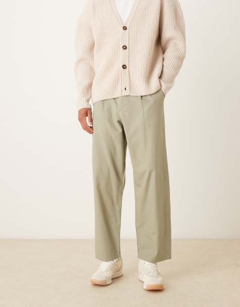 Pantalones caqui claro de corte tapered holgado con pinzas de ASOS DESIGN - view 1