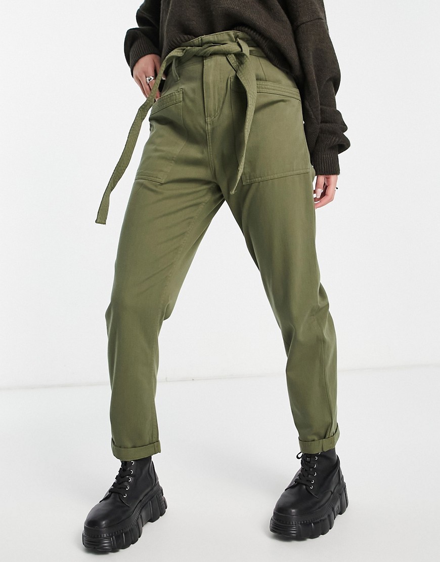 Pantalones Caqui Utilitarios De Topshop-Verde
