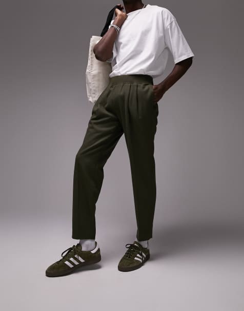 Pantalones caquis con cintura elástica de corte tapered de mezcla de lana premium de Topman - view 1