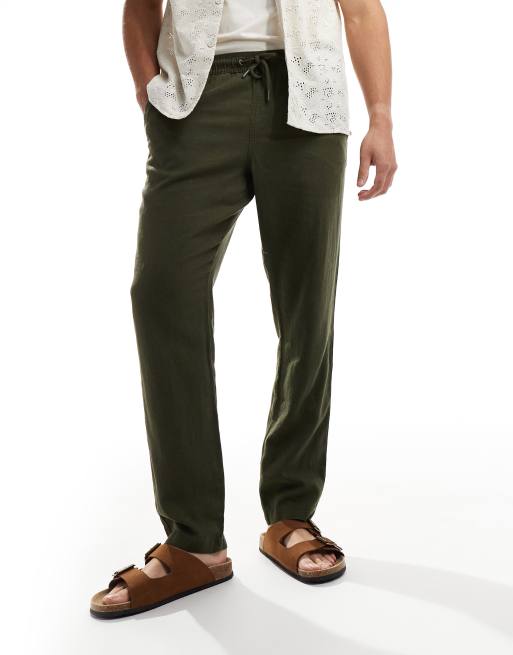 Pantalones caquis con cinturilla elástica de lino y algodón de Threadbare
