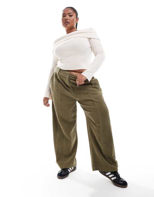Pantalones caquis con detalle de costuras y trabilla de pana de ASOS DESIGN Curve (parte de un conjunto)