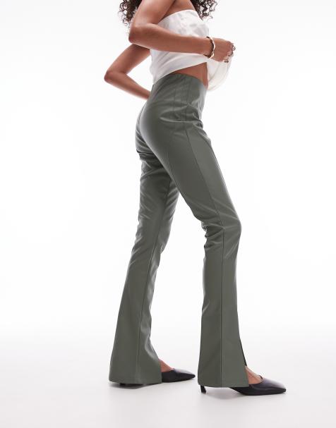 Pantalones caquis de campana con costuras de cuero sintético de Topshop - view 1