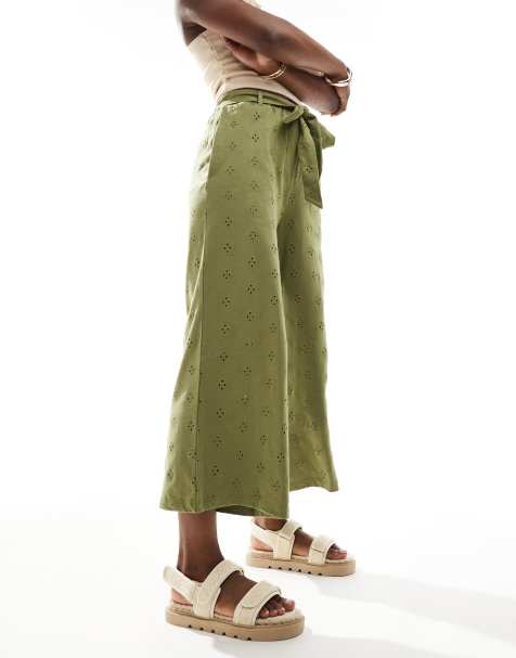 Pantalones caquis de pernera ancha con cinturón anudado y bordados de ASOS DESIGN - view 1