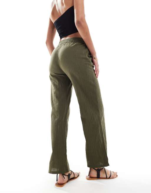 Pantalones caquis de pernera ancha de lino texturizado de ONLY Tall , 2 de 5