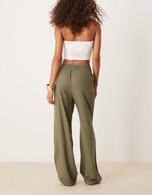 Pantalones caquis de pernera ancha de mezcla de lino de JDY (parte de un conjunto), 3 de 5