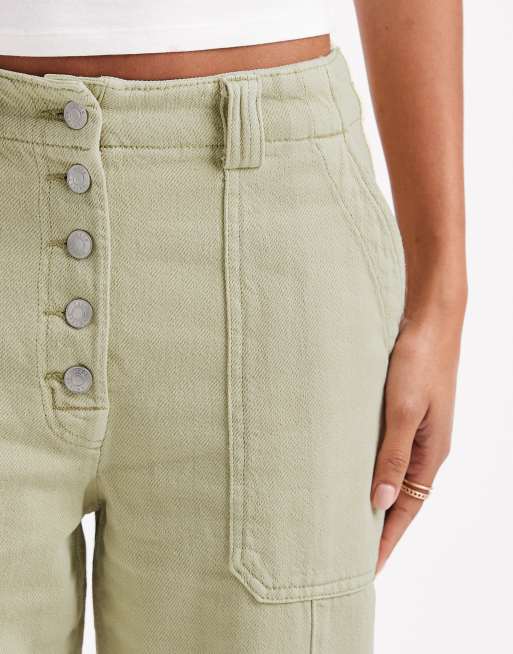 Pantalones caquis de pernera barrel con botones delanteros de ASOS DESIGN, 2 de 5