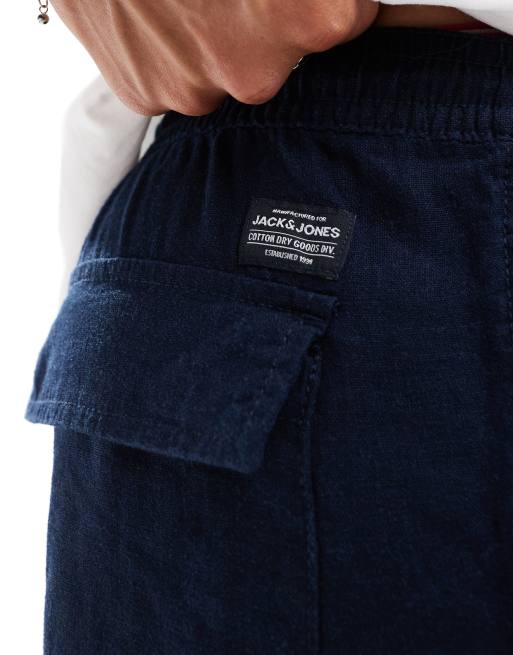 Pantalones cargo azul marino de corte ancho de mezcla de lino de Jack & Jones , 4 de 5