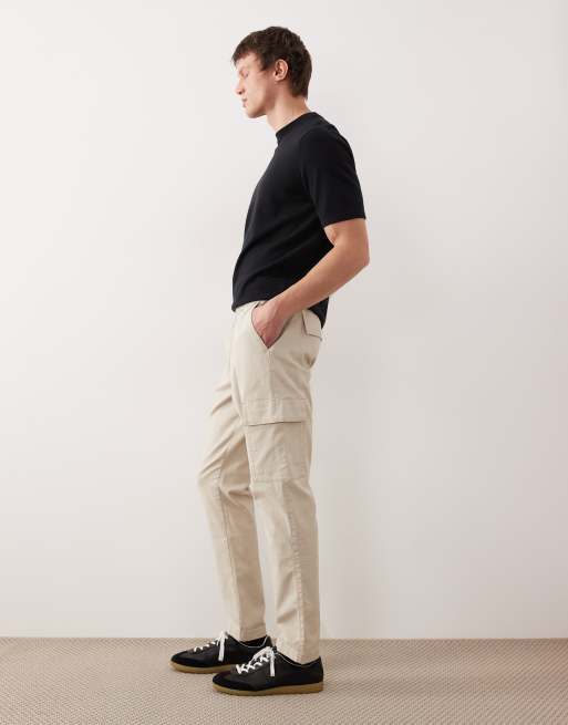 Pantalones cargo beis de corte slim sin cierres de ASOS DESIGN, 3 de 5