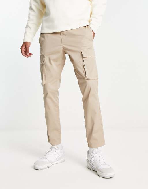 Pantalones cargo beis de corte tapered con cinturilla elástica de Only & Sons