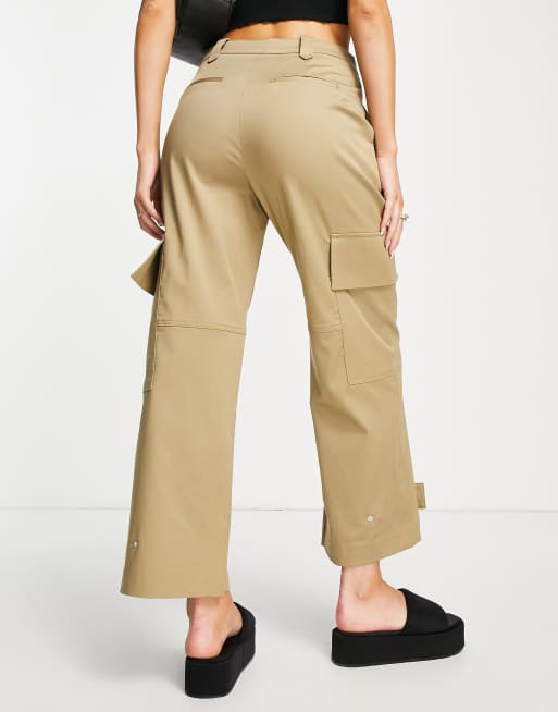 Pantalones Cargo Cortos De Talle Alto En Algodón Caqui para Mujer