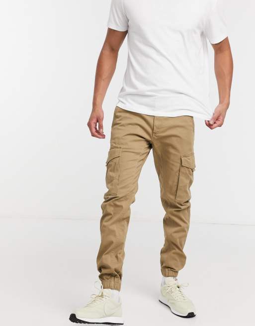 Pantalones cargo color arena de corte slim con puños de Jack & Jones Intelligence