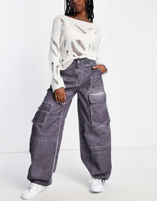 Pantalones cargo color carbón de corte abombado extragrande con lavado desgastado de ASOS DESIGN