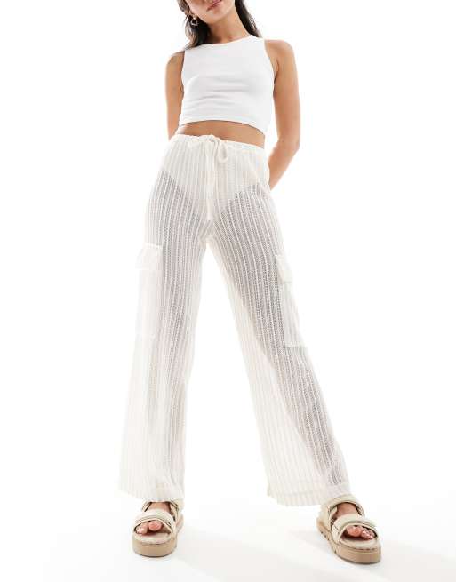 Pantalones cargo color crema de pernera ancha de croché de Y.A.S