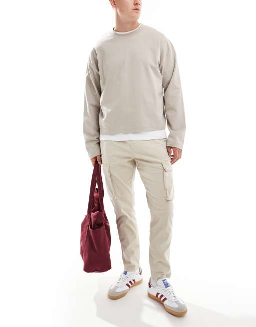 Pantalones cargo color piedra de corte tapered de ONLY & SONS