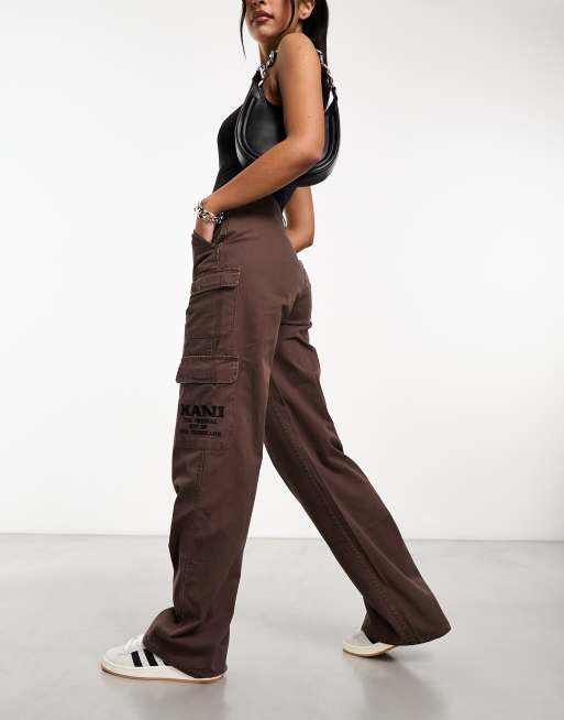 Pantalones cargo con lavado marrón de estilo retro y pernera ancha de Karl Kani, 3 de 4