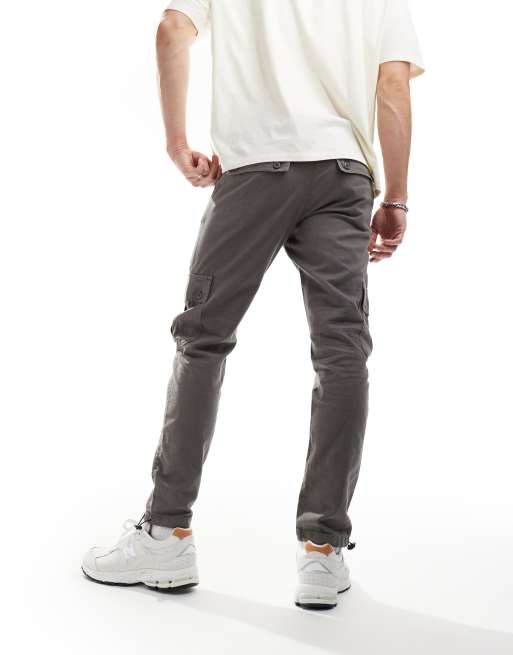 Pantalones cargo gris carbón lavado de corte tapered de mezcla de lino de ASOS DESIGN, 3 de 5