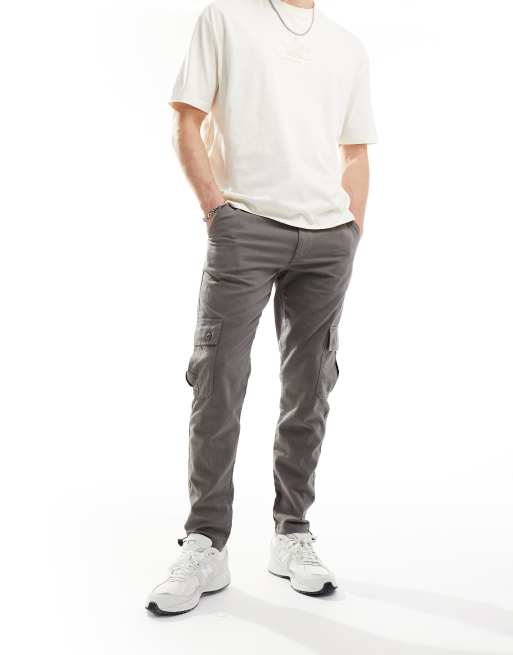 Pantalones cargo gris carbón lavado de corte tapered de mezcla de lino de ASOS DESIGN, 4 de 5