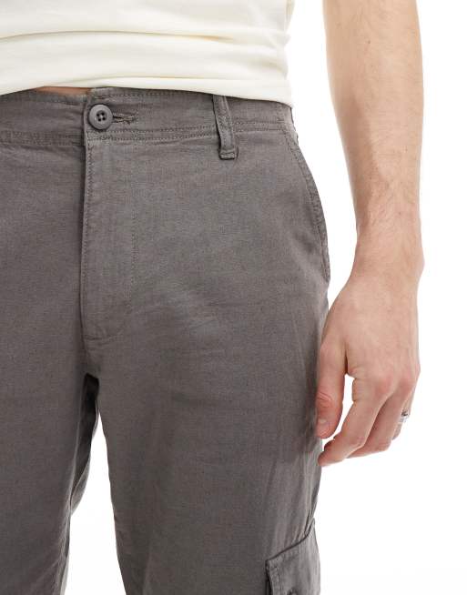 Pantalones cargo gris carbón lavado de corte tapered de mezcla de lino de ASOS DESIGN, 5 de 5