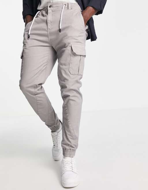 Pantalones cargo gris claro de corte pitillo capri con bajos ajustados de Soul Star