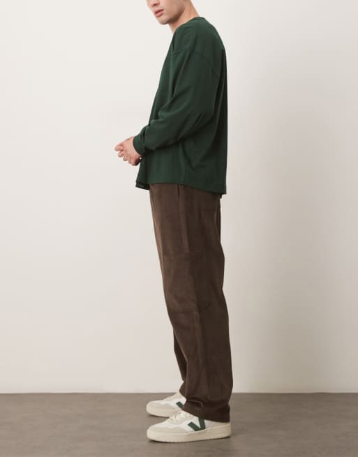 Pantalones cargo marrones de corte tapered holgado con pinzas de pana de ASOS DESIGN, 3 de 5