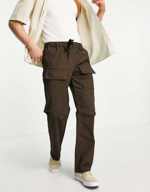 Pantalones cargo marrones de pernera ancha con bolsillos en la parte delantera de Topman