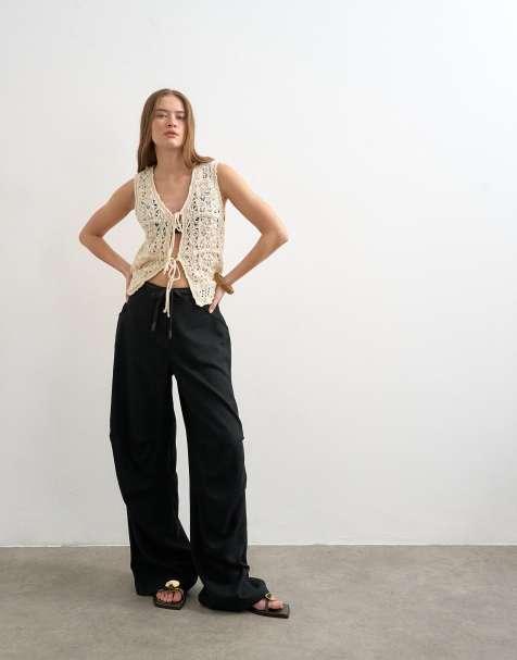 Pantalones cargo negros de lino de Topshop - view 1