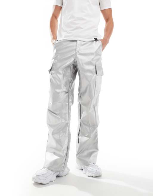 Pantalones cargo plateados estilo paracaidista de pernera ancha de ASOS DESIGN