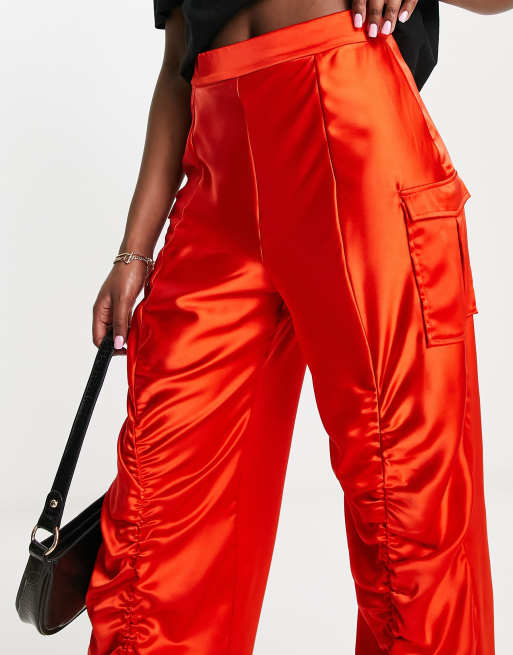 Pantalones cargo rojos de talle bajo de satén de ASYOU, 4 de 4