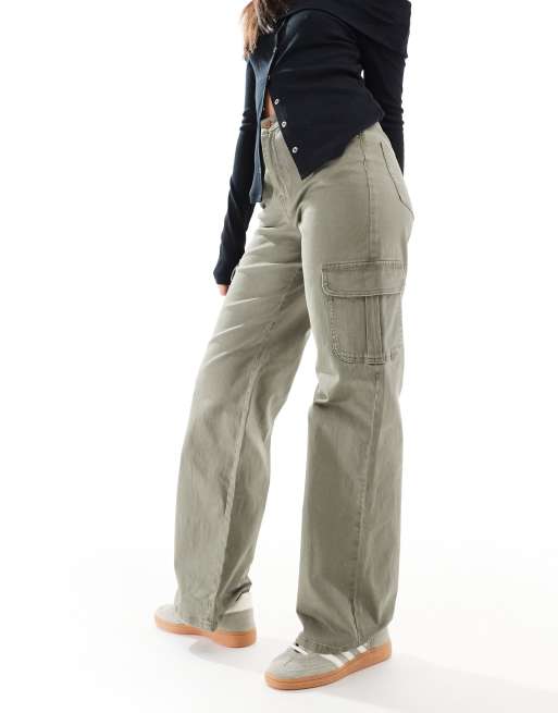 Pantalones cargo verde hiedra de pernera ancha de Vero Moda