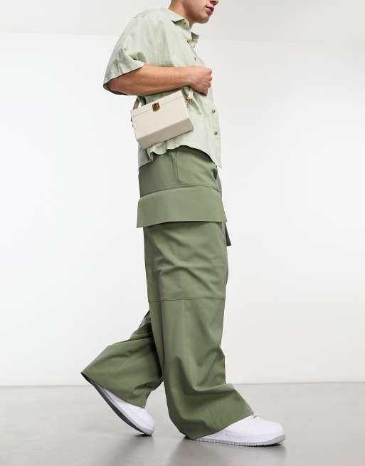 Pantalones cargo verde oliva de vestir de pernera ancha de ASOS DESIGN