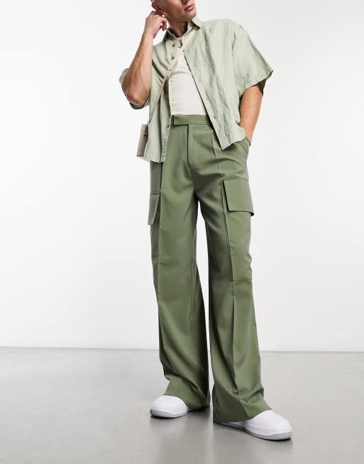 Pantalones cargo verde oliva de vestir de pernera ancha de ASOS DESIGN ASOS